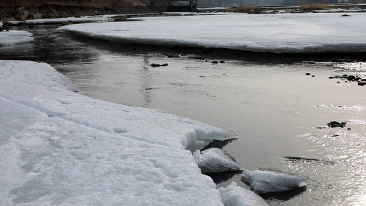 冰雪融化河水流淌冰河场景视频