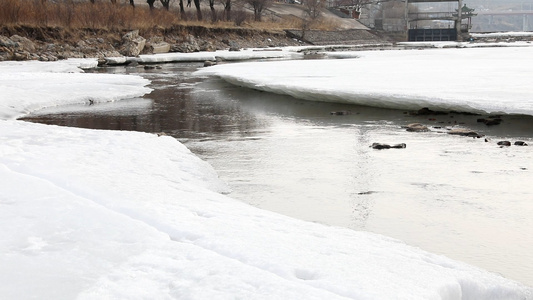 春季河水开化冰雪融化视频