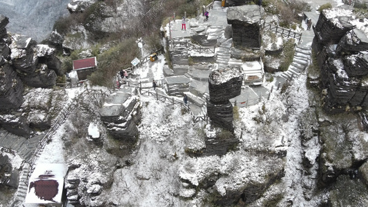 贵州梵净山5A景区雪景航拍[旅游点]视频