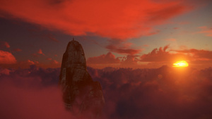 云上山顶的登山者美丽的日落无人机4k31秒视频