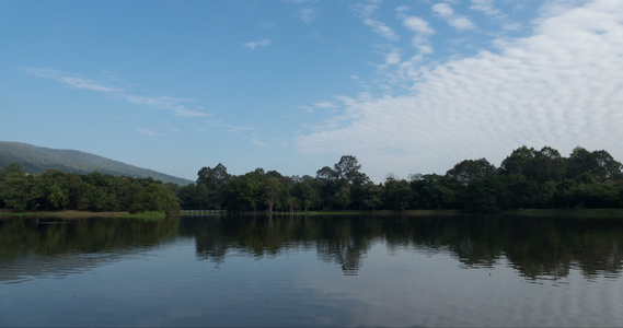 山岳和池塘的景观清晨在公园里逝去的时间视频