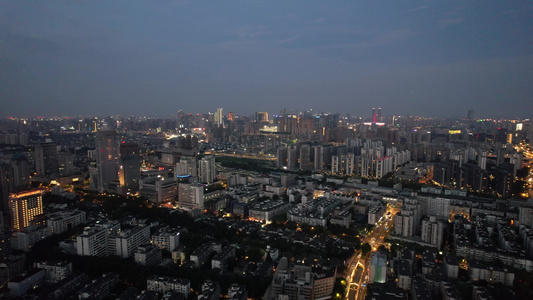 杭州城市夜幕降临交通航拍 视频