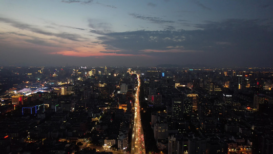 杭州城市夜幕降临交通航拍 视频