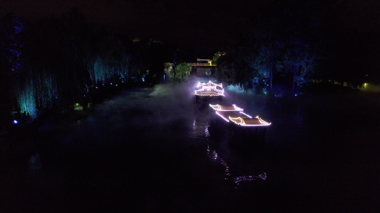 扬州瘦西湖夜景航拍视频