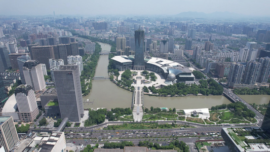 杭州西湖广场城市地标建筑航拍视频