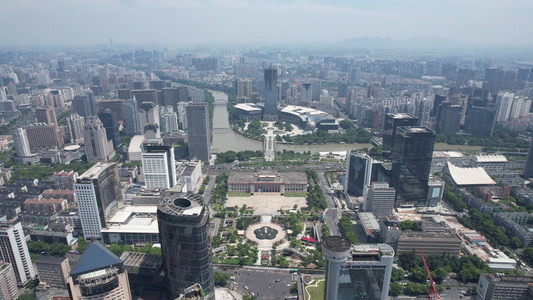 杭州西湖广场城市地标建筑航拍视频
