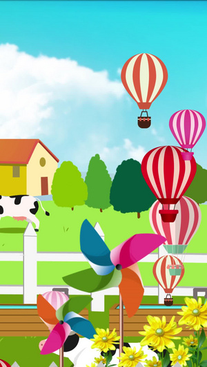 卡通热气球向日葵风车背景视频幼儿园40秒视频