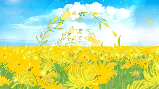 动态黄色唯美花海粒子花朵舞台背景视频视频