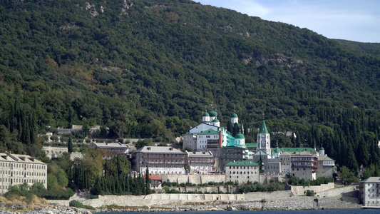 俄罗斯圣骨灰色的神殿修道院位于阿多斯格雷西视频