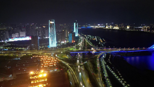 江西南昌城市夜景交通航拍 视频