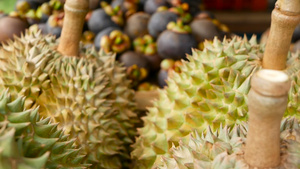 热带甜果和芒果当地泰兰市场大月露菜和芒果17秒视频