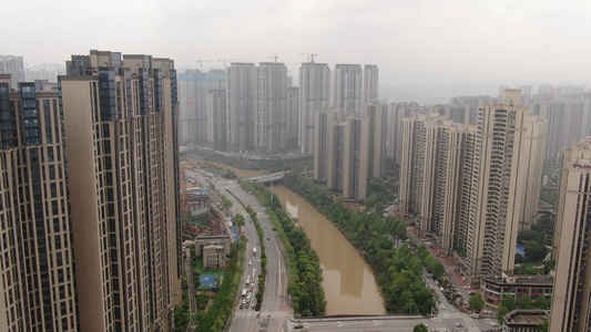 湖南长沙梅溪湖生态城高楼建筑航拍视频
