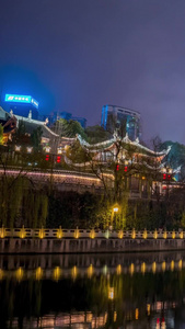 贵阳甲秀楼夜景大范围延时贵阳古建筑视频