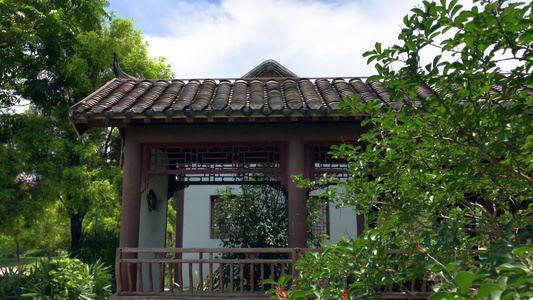 公园里的中国风格传统建筑亭子[传统模式]视频
