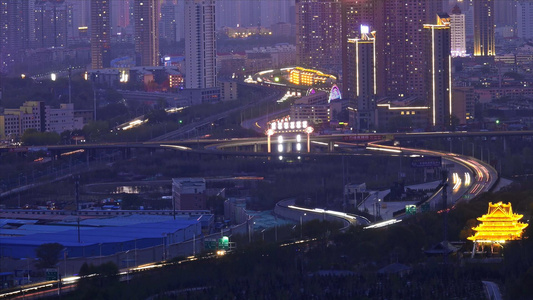 西宁城市高架桥夜景延时摄影视频