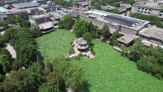 河北保定古莲池风景区航拍 视频