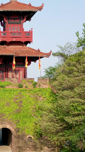 航拍武汉东湖磨山楚城古城门视频素材古建筑32秒视频