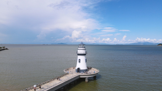 珠海航拍自然海景天空灯塔地标4k素材视频