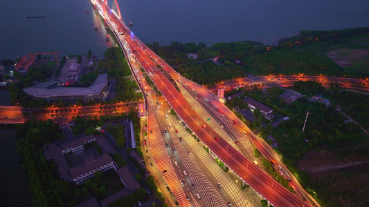 航拍杭州之江大桥 彩虹快速路 夜景视频