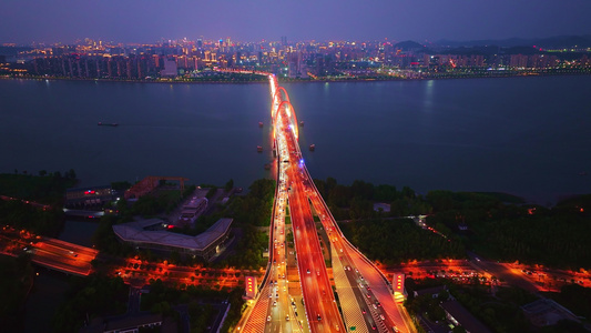 航拍杭州之江大桥 彩虹快速路 夜景视频