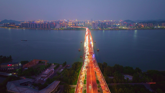 航拍杭州之江大桥 彩虹快速路 夜景视频