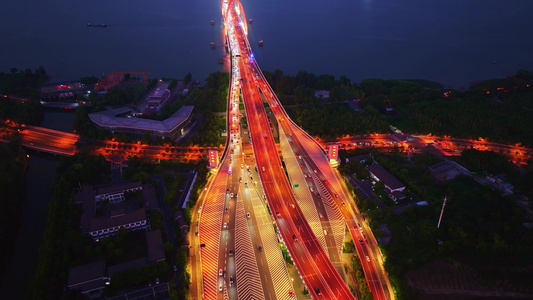 航拍杭州之江大桥 彩虹快速路 夜景视频