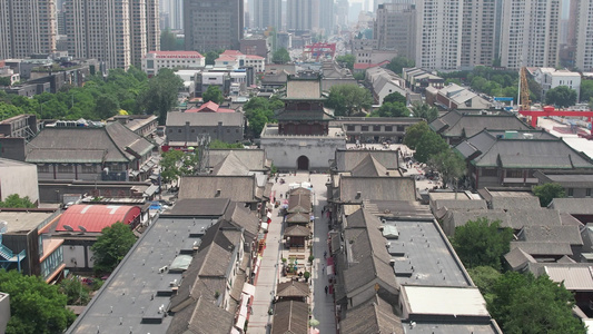 航拍天津城市灯光古建筑视频
