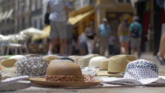 夏季太阳帽的底部景色在市场上销售华伦西亚西班牙视频