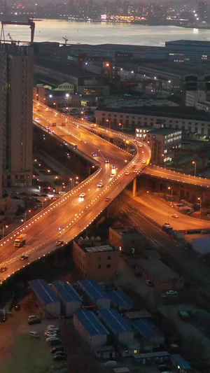 大连城市交通夜景航拍视频高架路32秒视频