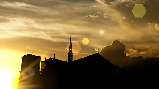 日落时的诺尔大教堂3D动画视频