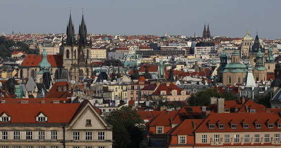 古城广场Czech共和国著名的Tyn教堂在老城广场视频