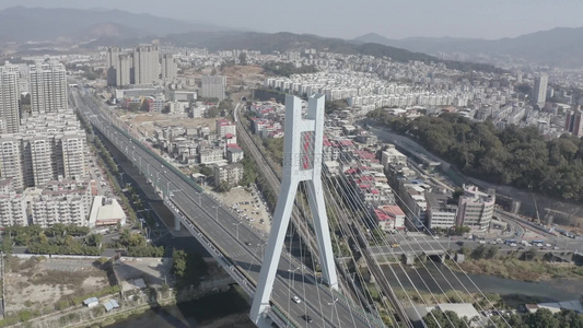 福建省龙岩市新罗区龙岩大桥龙岩大道主干道主城区城市大景航拍视频