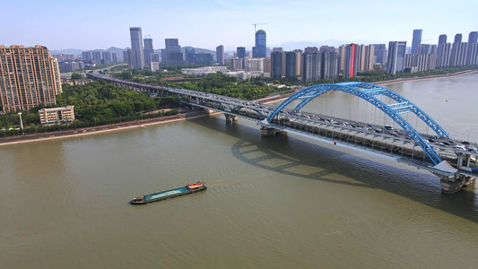 4K航拍杭州复兴大桥双层高架桥车流视频
