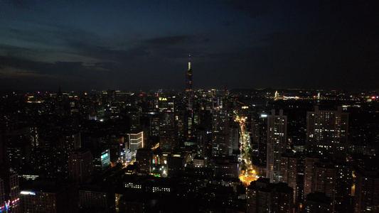 4K航拍南京地标紫峰大厦夜景南京全景航拍视频