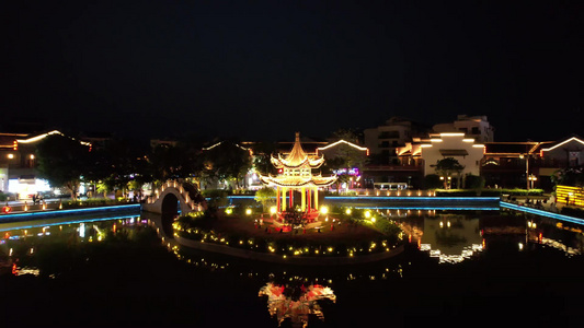 古色古香古建筑夜景灯光航拍视频