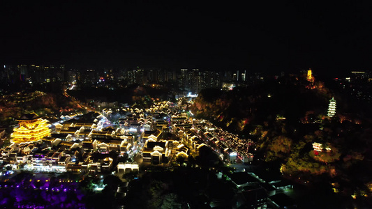 古色古香古建筑夜景灯光航拍视频