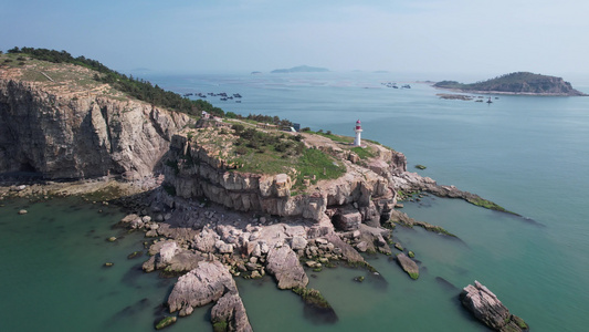 山东长岛旅游度假区九丈崖大海海洋悬崖焦石岛屿航拍 视频