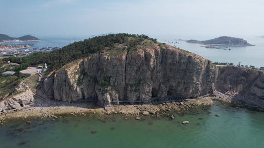 山东长岛旅游度假区九丈崖大海海洋悬崖焦石岛屿航拍 视频