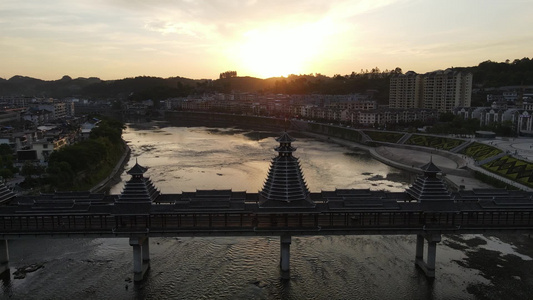 城市航拍湖南新晃风雨桥地标建筑 视频