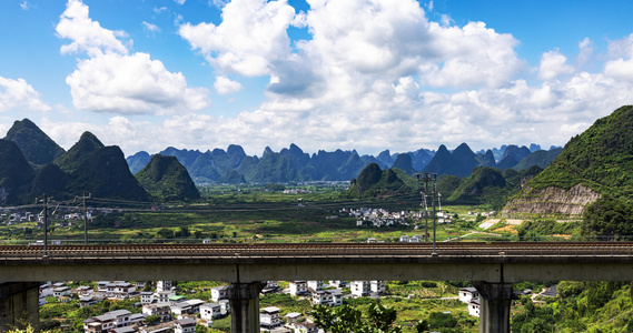 桂林喀斯特地貌高铁线路高速列车延时视频