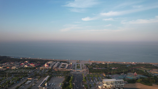 夕阳晚霞中的日照城市风光航拍 视频