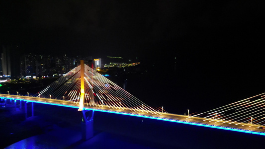 重庆云阳长江大桥城市夜景航拍视频