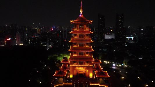 航拍广东佛山魁星阁夜景视频