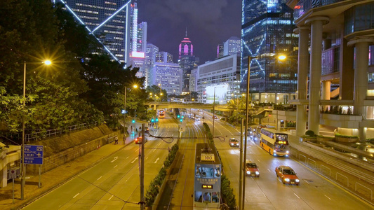 香港中环马路夜景[香港地区]视频