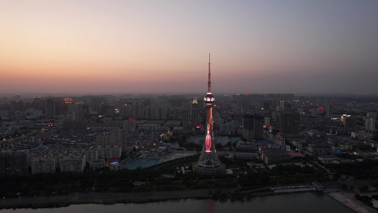 河南洛阳电视塔夜景灯光航拍 视频