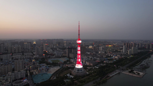 河南洛阳电视塔夜景灯光航拍 视频