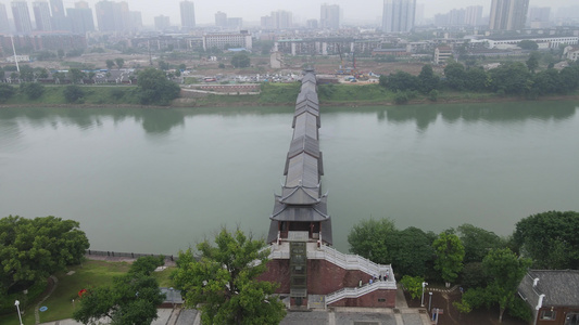 湖南衡阳东洲岛风雨桥航拍视频