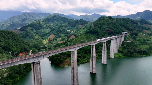 航拍广西桂林高铁线路 大好河山视频