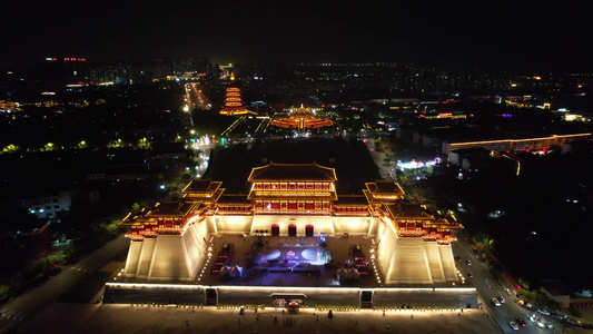 河南洛阳顺天门夜景灯光航拍视频