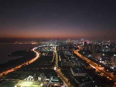 深圳滨海大道夜景车流城市风光地标建筑航拍延时视频